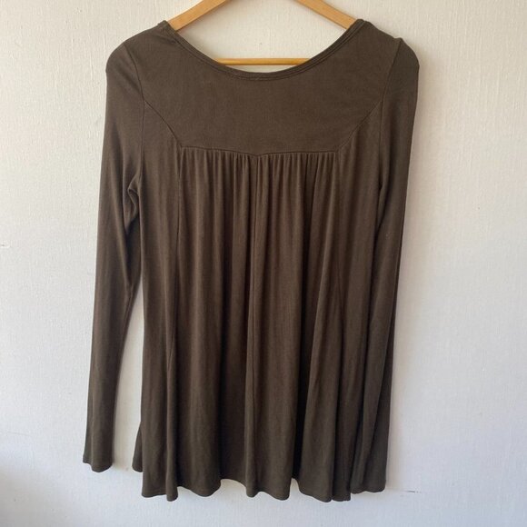 We the Free Long Sleeve Top Womens Small Ribbed Brown Scoop Neck Fairy Goblin - Picture 7 of 8